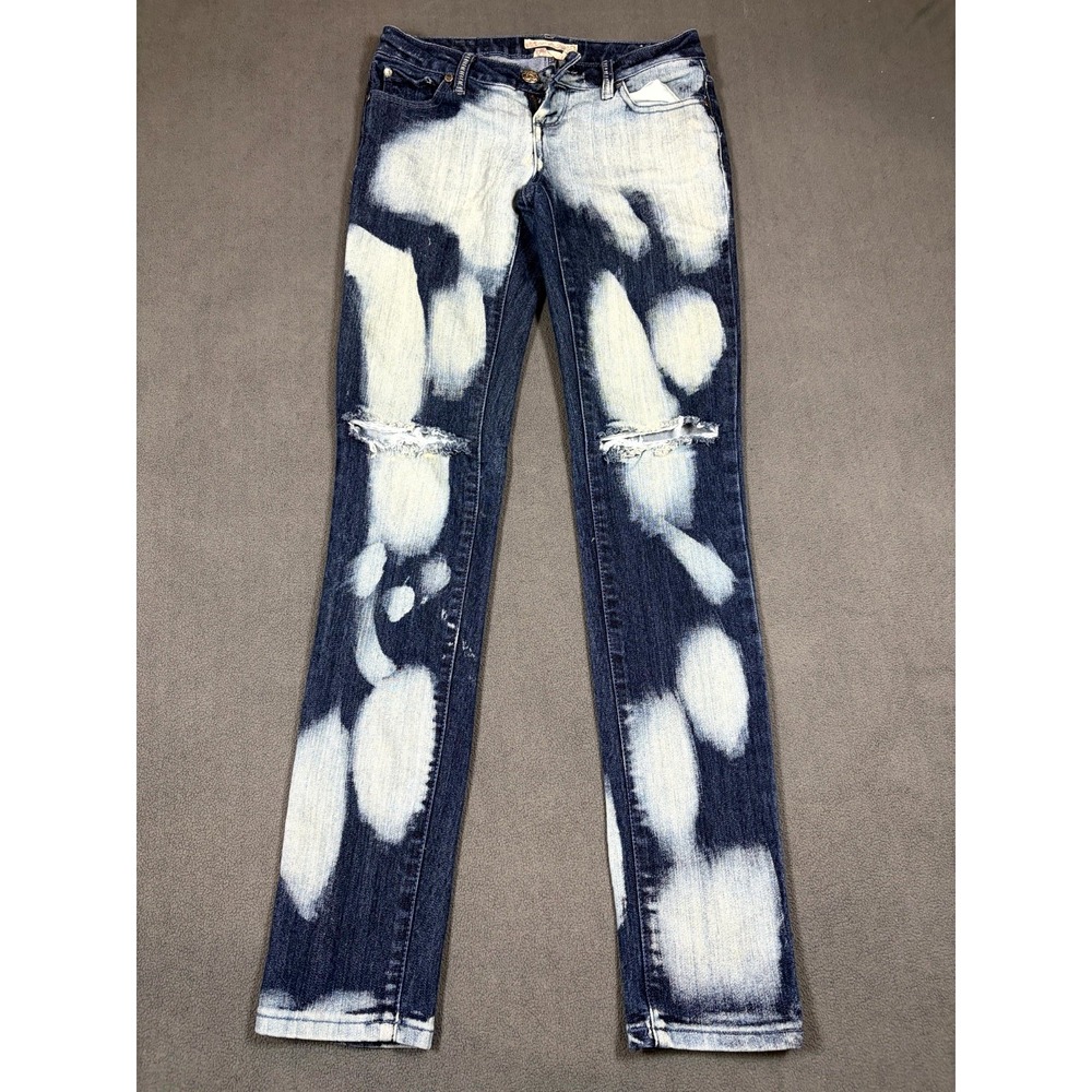 Vanilla Star Jeans Womens 3 Blue Denim Paint Splatter Skinny Leg Boho Streetwear